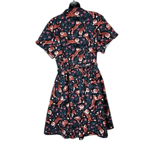 Eva rose vintage 1950s style floral tiger button up belted fit flare dress 3x - Picture 4 of 5